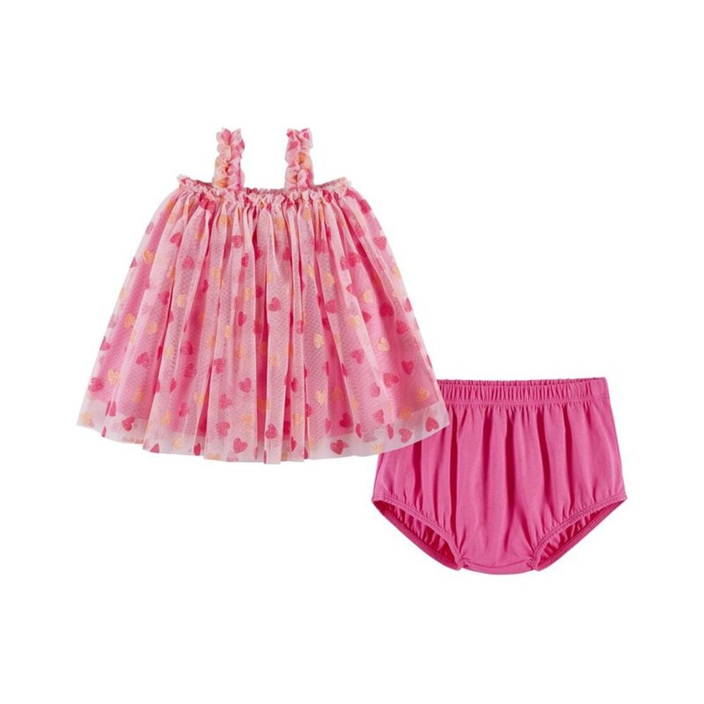 Andy & Evan  Heart Glitter Tulle Dress, Pink
